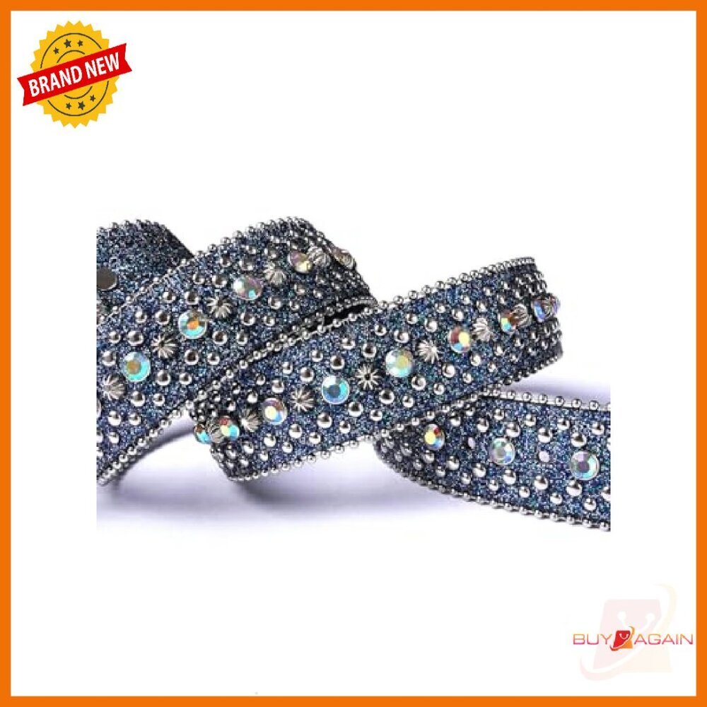 Rhinestone Crystal Studded Western Belt 1.5" Wide Faux Leather - Picture 5 of 5